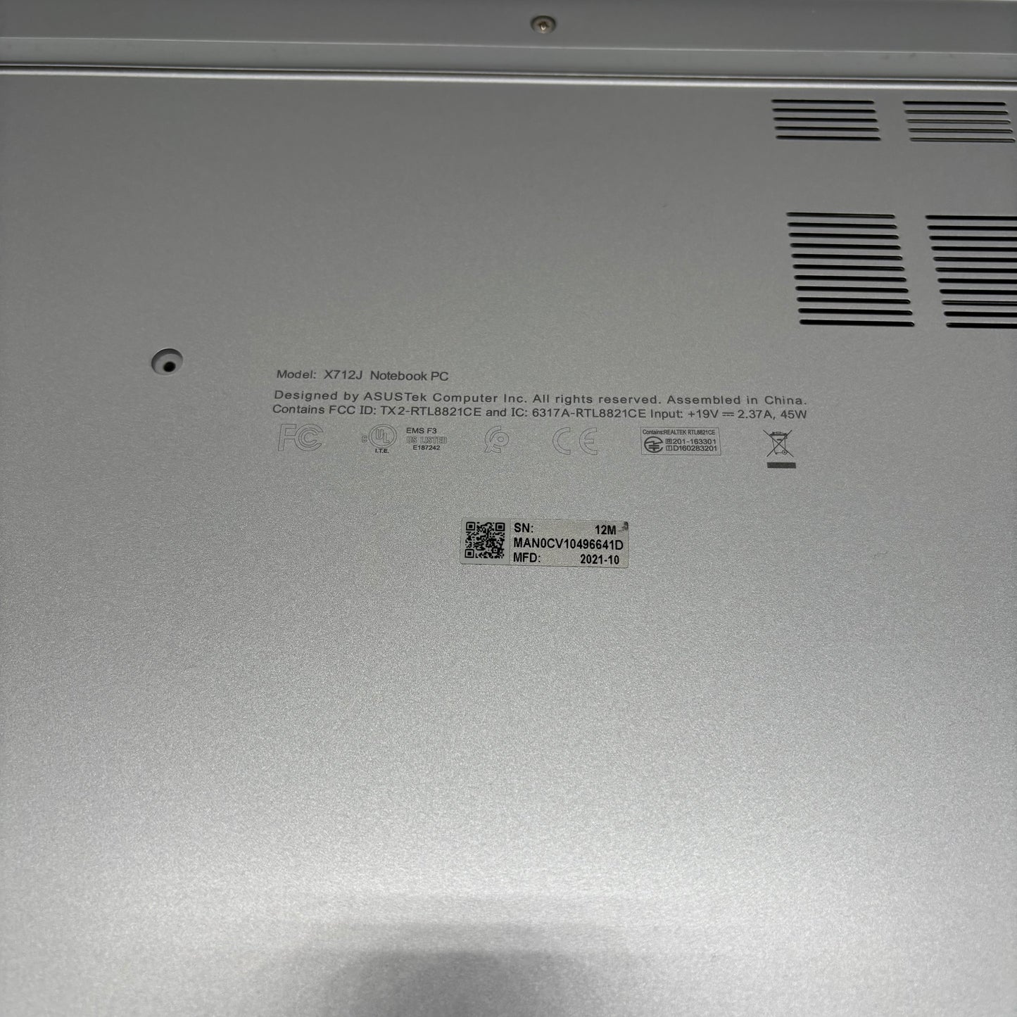 Asus Vivobook 17 X712J 17.3" i5-1035G1 1.0GHz 12GB RAM 500GB SSD