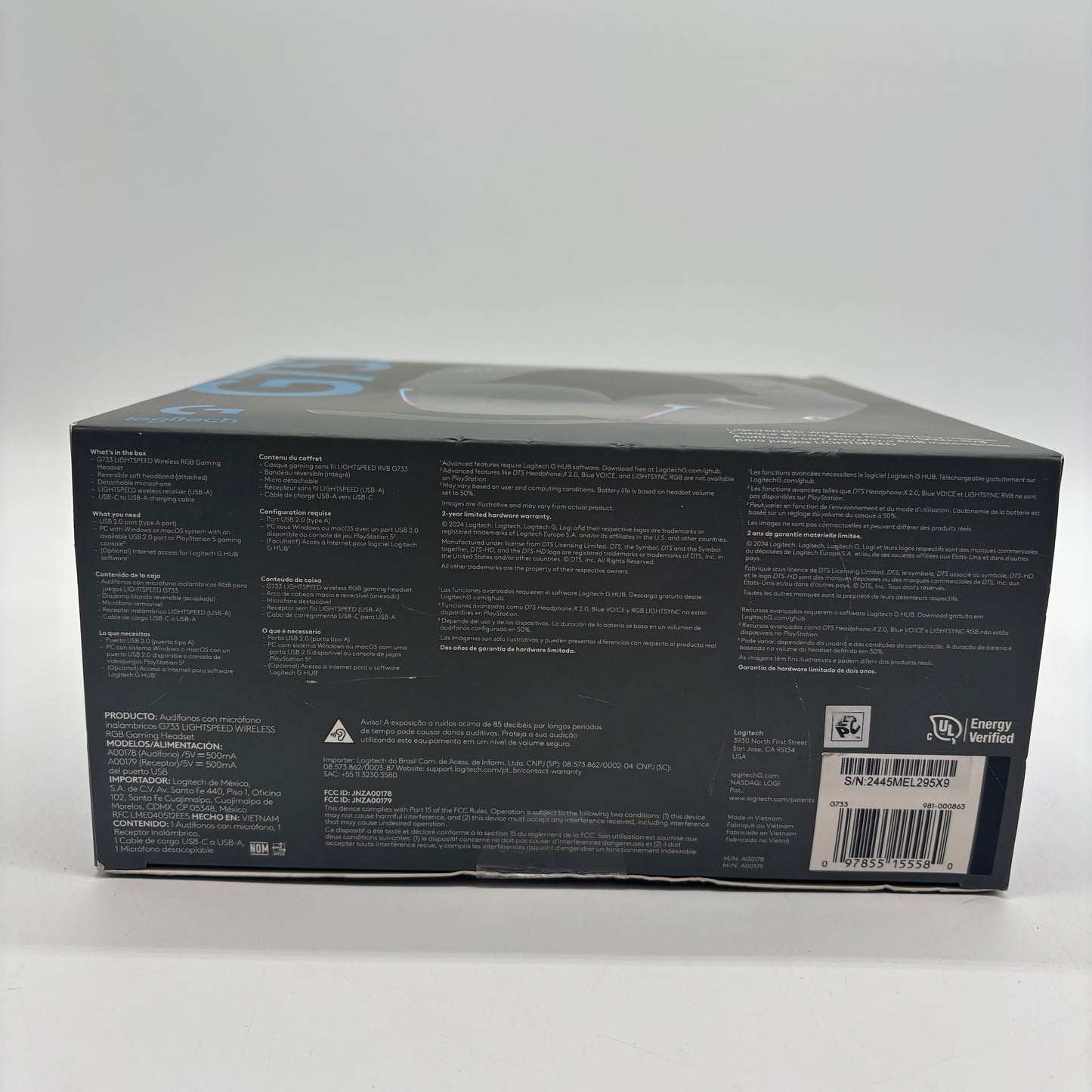 New Logitech G733 Lightspeed Wireless RGB Gaming Headset Black A00178