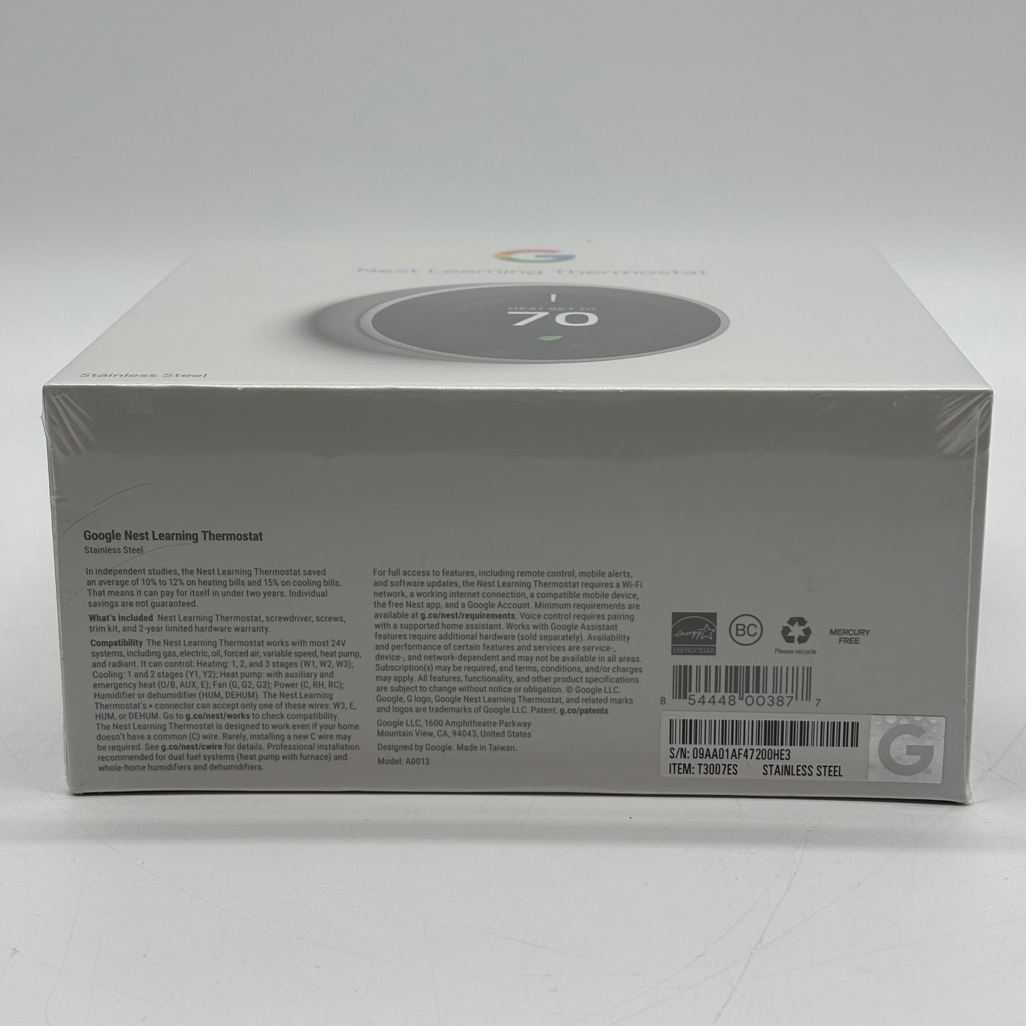New Google Nest Thermostat Nest Learning Thermostat T3007ES