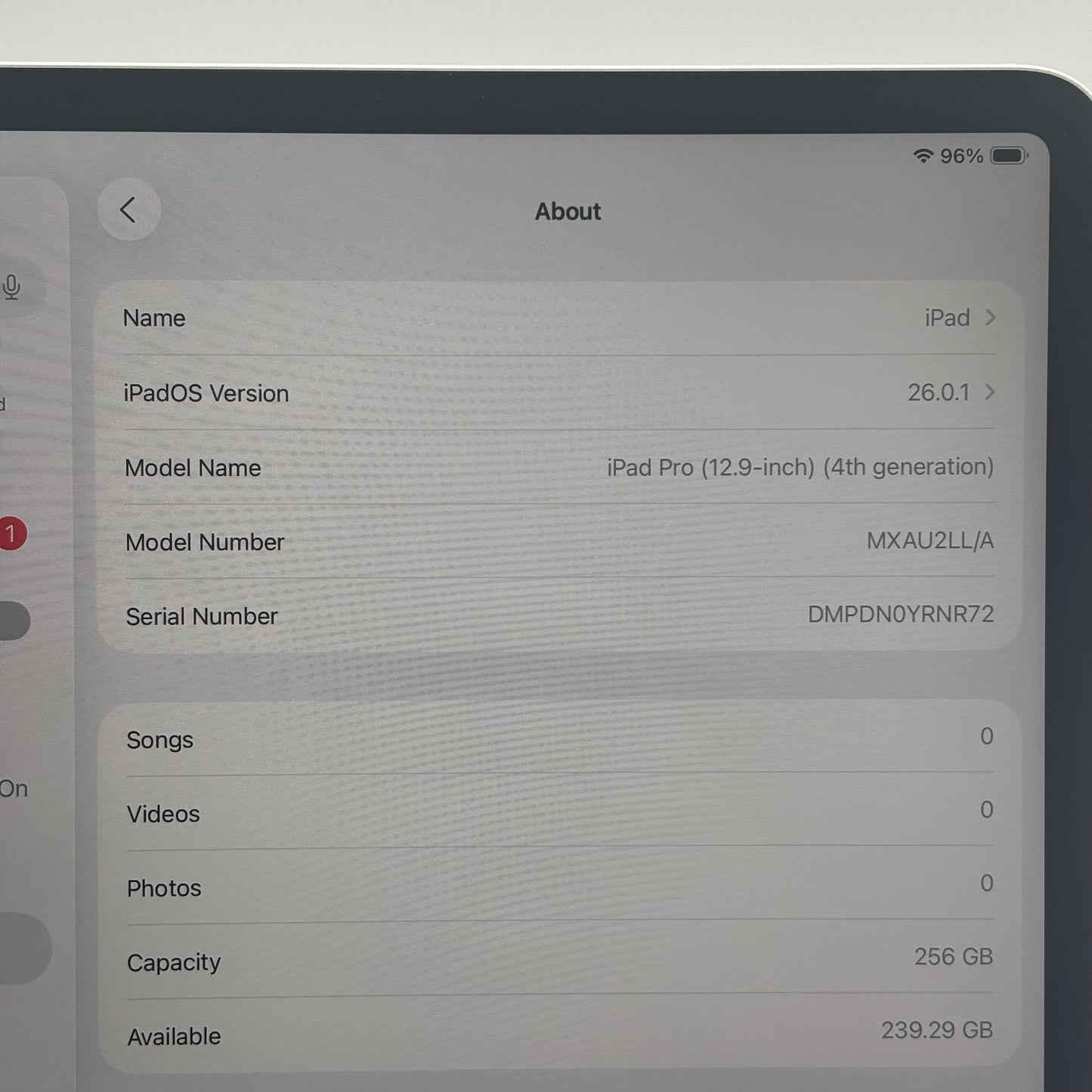 WiFi Only Apple iPad Pro 12.9" 4th Gen 256GB Silver MXAU2LL/A
