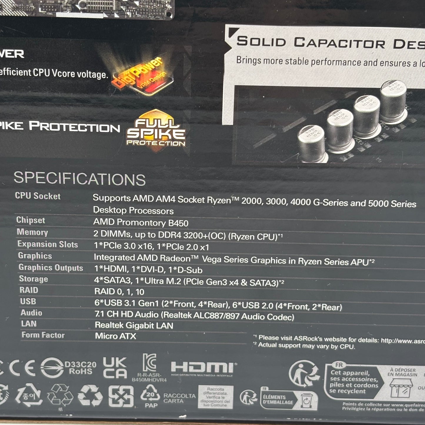 New AsRock B450M-HDV AMD AM4 MicroATX Motherboard