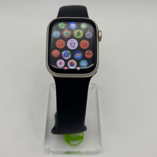 GPS Only Apple Watch Series 7 41MM Starlight Aluminum Black Sport Band MKNE3LL/A