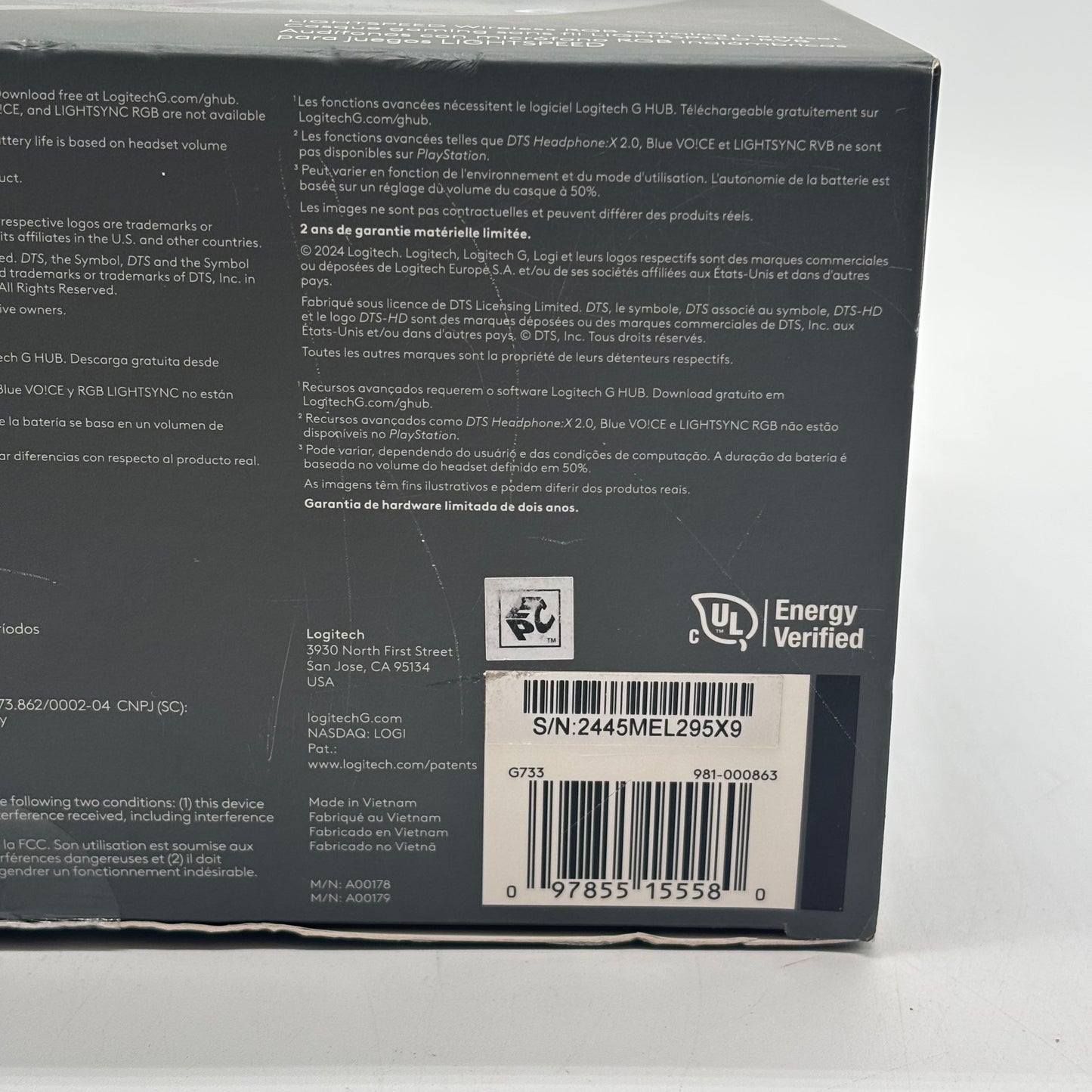 New Logitech G733 Lightspeed Wireless RGB Gaming Headset Black A00178