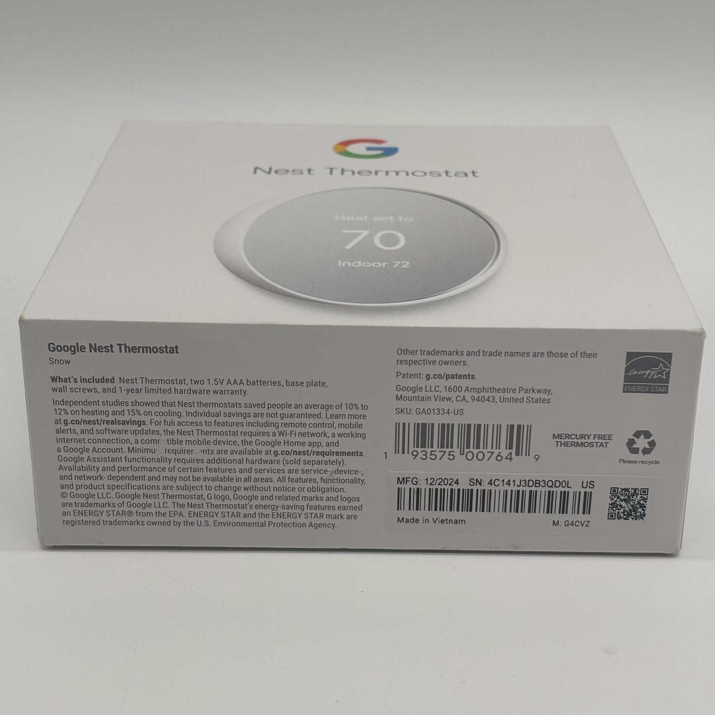 Google Nest Thermostat Smart Thermostat Snow G4CVZ