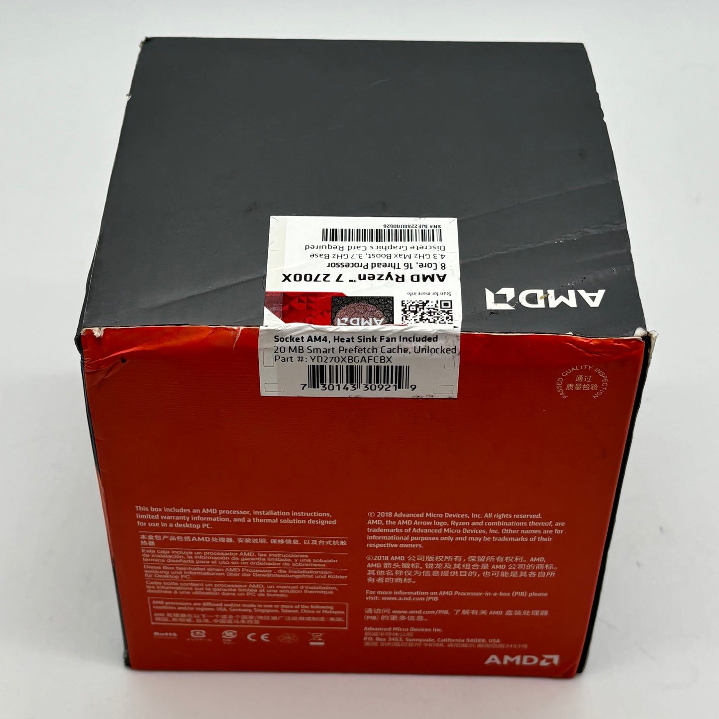 New AMD Ryzen 7 2700x 3.70GHz 8 Core YD270XBGAFCBX 16 Thread AM4