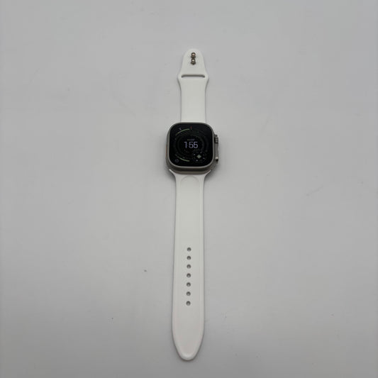 Unlocked Apple Watch Ultra 49MM Natural Titanium White Sport Band