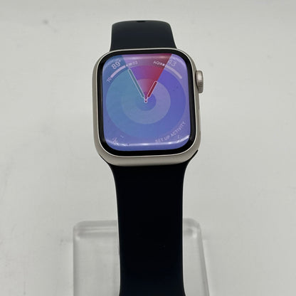 GPS Only Apple Watch Series 7 41MM Starlight Aluminum Black Sport Band MKNE3LL/A