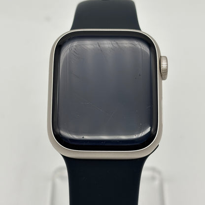 GPS Only Apple Watch Series 7 41MM Starlight Aluminum Black Sport Band MKNE3LL/A