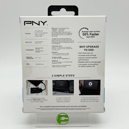 New PNY 2.5" CS900 2TB SATA III SSD SSD7CS900-2TBKIT-RB Upgrade Kit