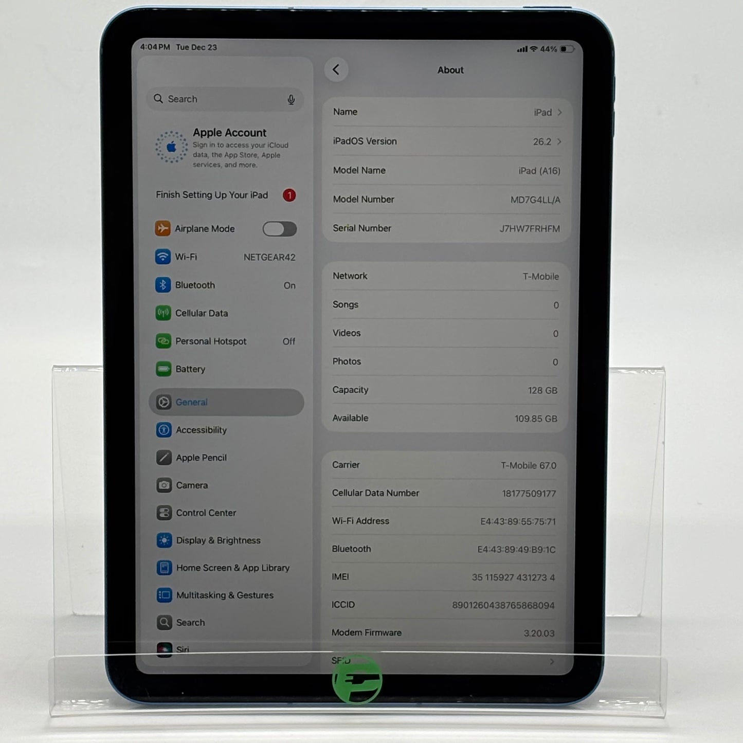 Unlocked Apple iPad 11" (A16) 128GB Blue MD7G4LL/A