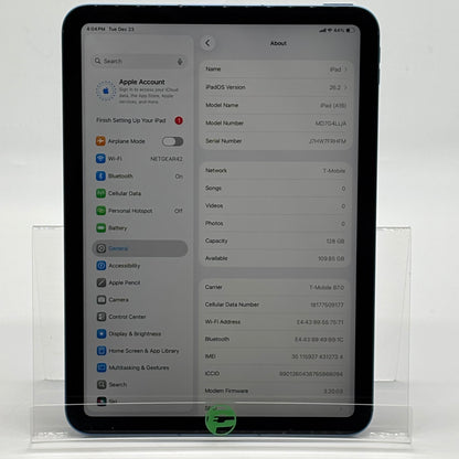 Unlocked Apple iPad 11" (A16) 128GB Blue MD7G4LL/A