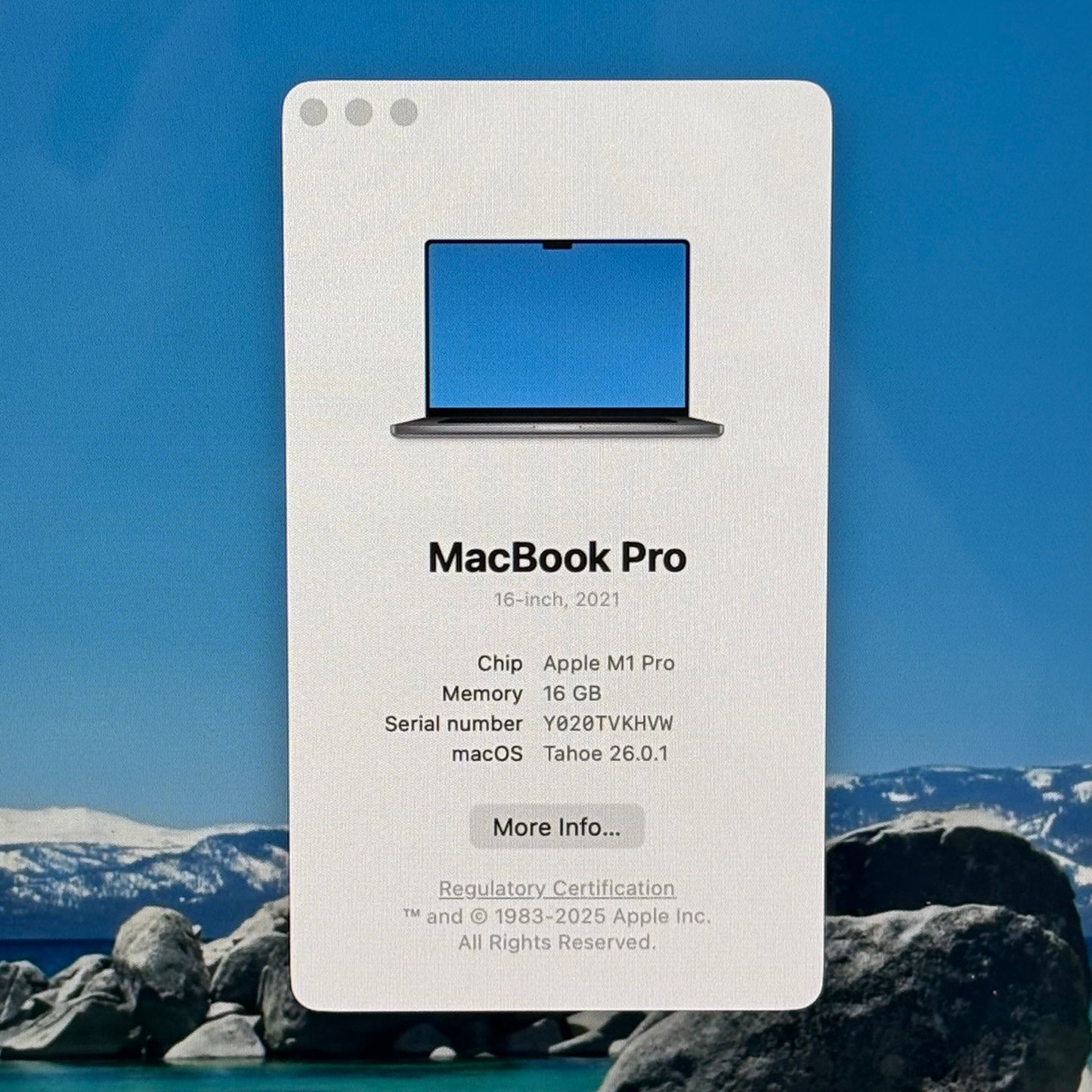 2021 Apple MacBook Pro 16" M1 Pro 16C GPU 3.2GHz 16GB RAM 512GB SSD A2485