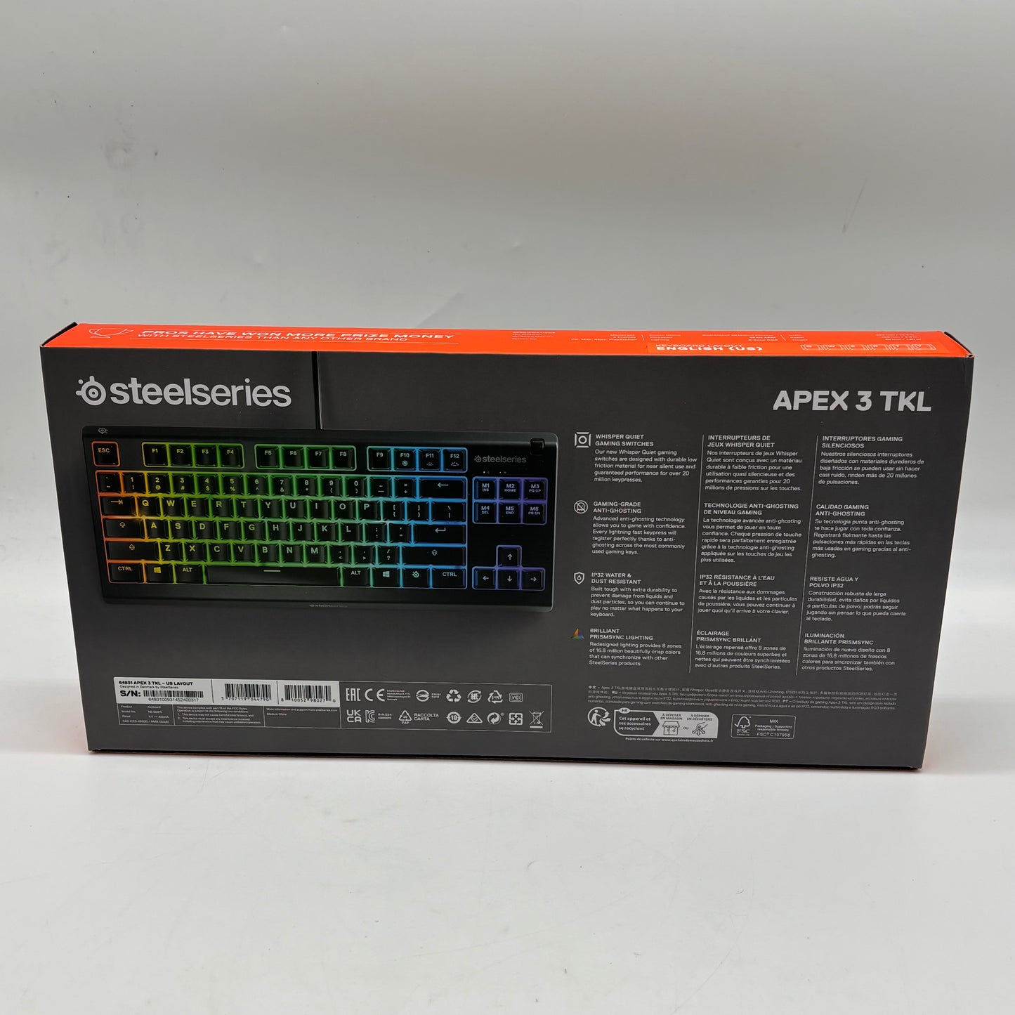 SteelSeries Apex 3 TKL Black Wired Gaming Keyboard For PC