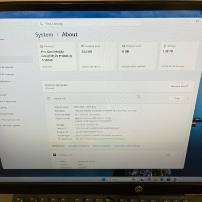 Dell XPS 3YK5RJ3 Core i9-11900K 3.50GHz 32GB RAM 1TB SSD GeForce GTX 1660 Ti