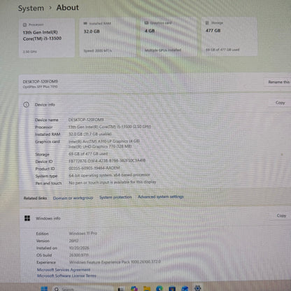 Dell Optiplex SFF Plus 7010 Desktop i5-13500 2.5GHz 32GB RAM 512GB SSD Blu-Ray