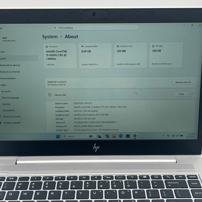 HP EliteBook 840 G6 14" i5-8265U 1.6GHz 8GB RAM 256GB SSD