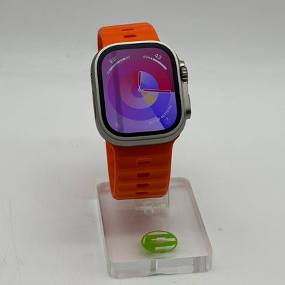 Unlocked Apple Watch Ultra 49MM Natural Titanium Orange Ocean Band MQF53LL/A