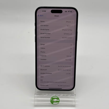 Factory Unlocked Apple iPhone 15 Plus 128GB Black MTXR3LL/A