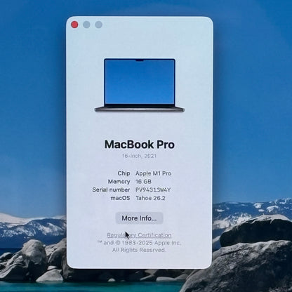 2021 Apple MacBook Pro 16" M1 Pro 16 Core 3.2GHz 16GB RAM 512GB SSD A2485