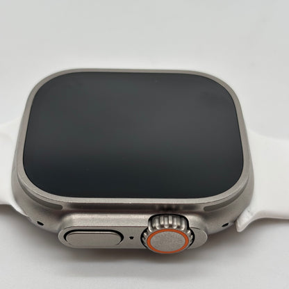 Unlocked Apple Watch Ultra 49MM Natural Titanium White Sport Band