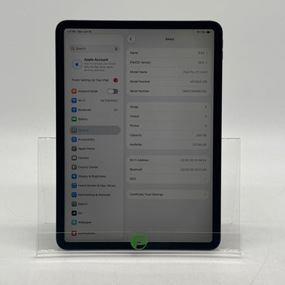 WiFi Only Apple iPad Pro 11" 1st Gen 256GB Space Gray MTXQ2LZ/A