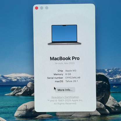 2023 Apple MacBook Pro 14" M3 10 Core 4.0GHz 8GB RAM 512GB SSD A2918