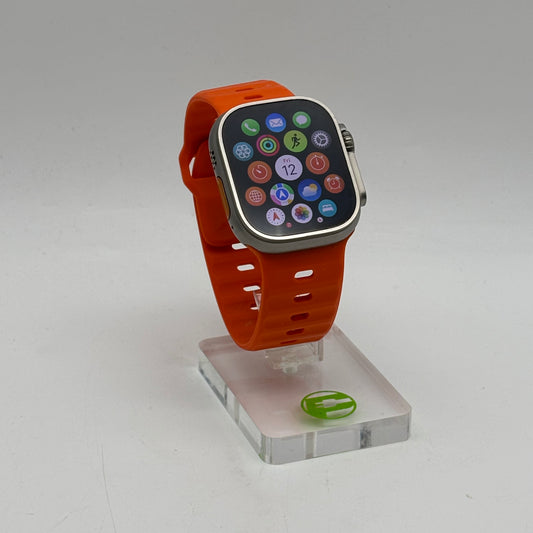 Unlocked Apple Watch Ultra 49MM Natural Titanium Orange Ocean Band MQF53LL/A