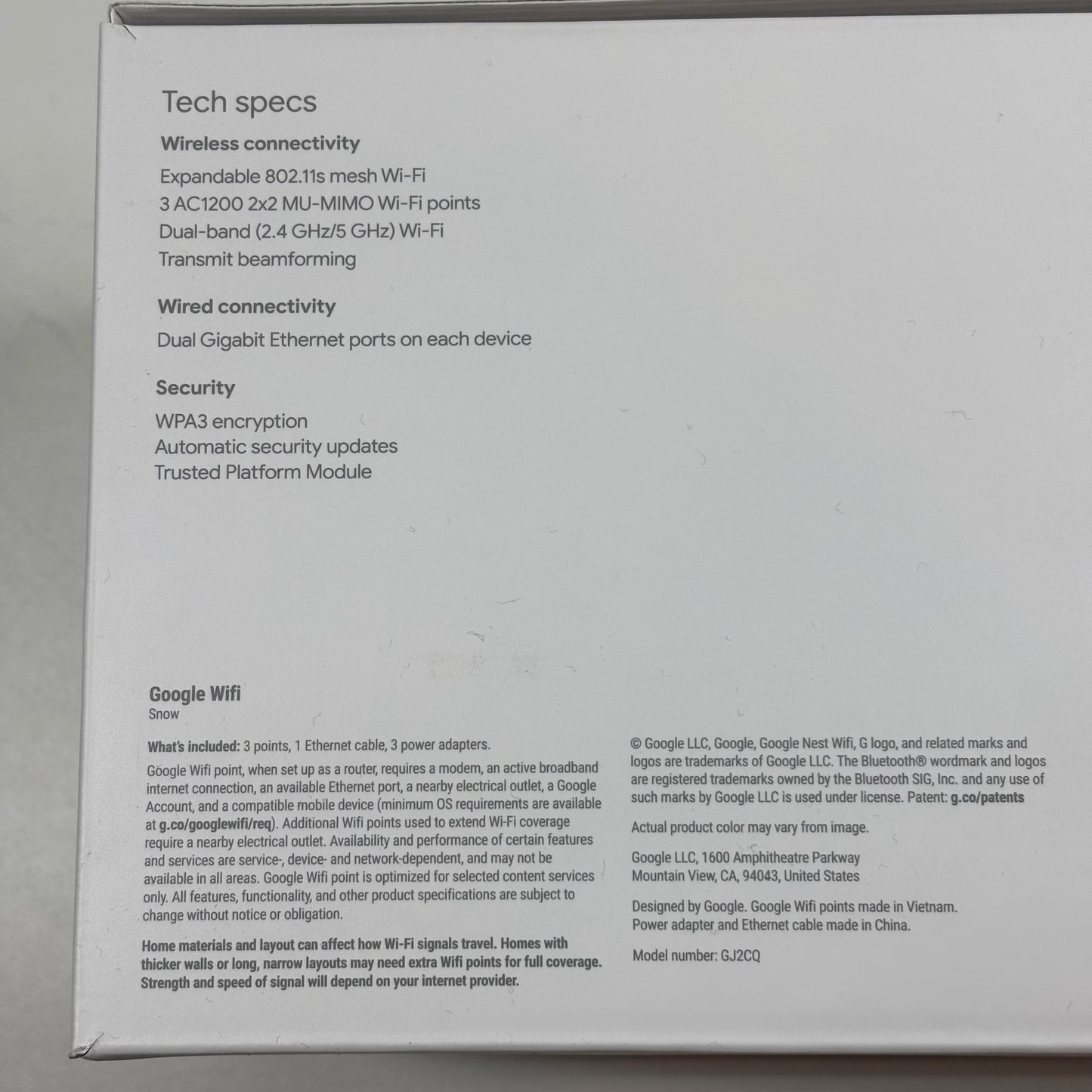 Google Nest WiFi Dual Band GA0234-US Dual Gigabit Ethernet Router