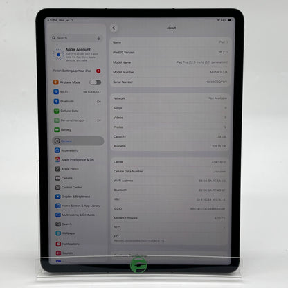 Unlocked Apple iPad Pro 12.9" 5th Gen 128GB Space Gray MHNR3LL/A