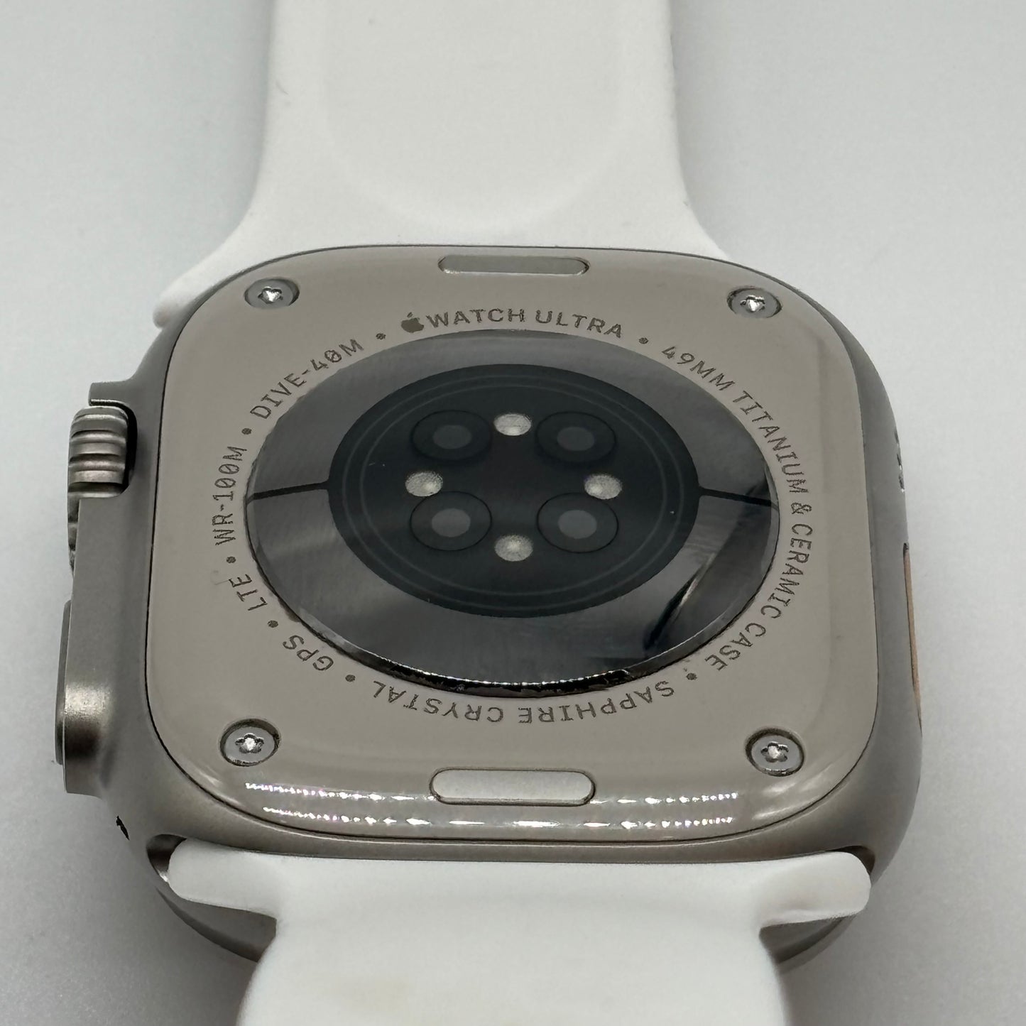 Unlocked Apple Watch Ultra 49MM Natural Titanium White Sport Band