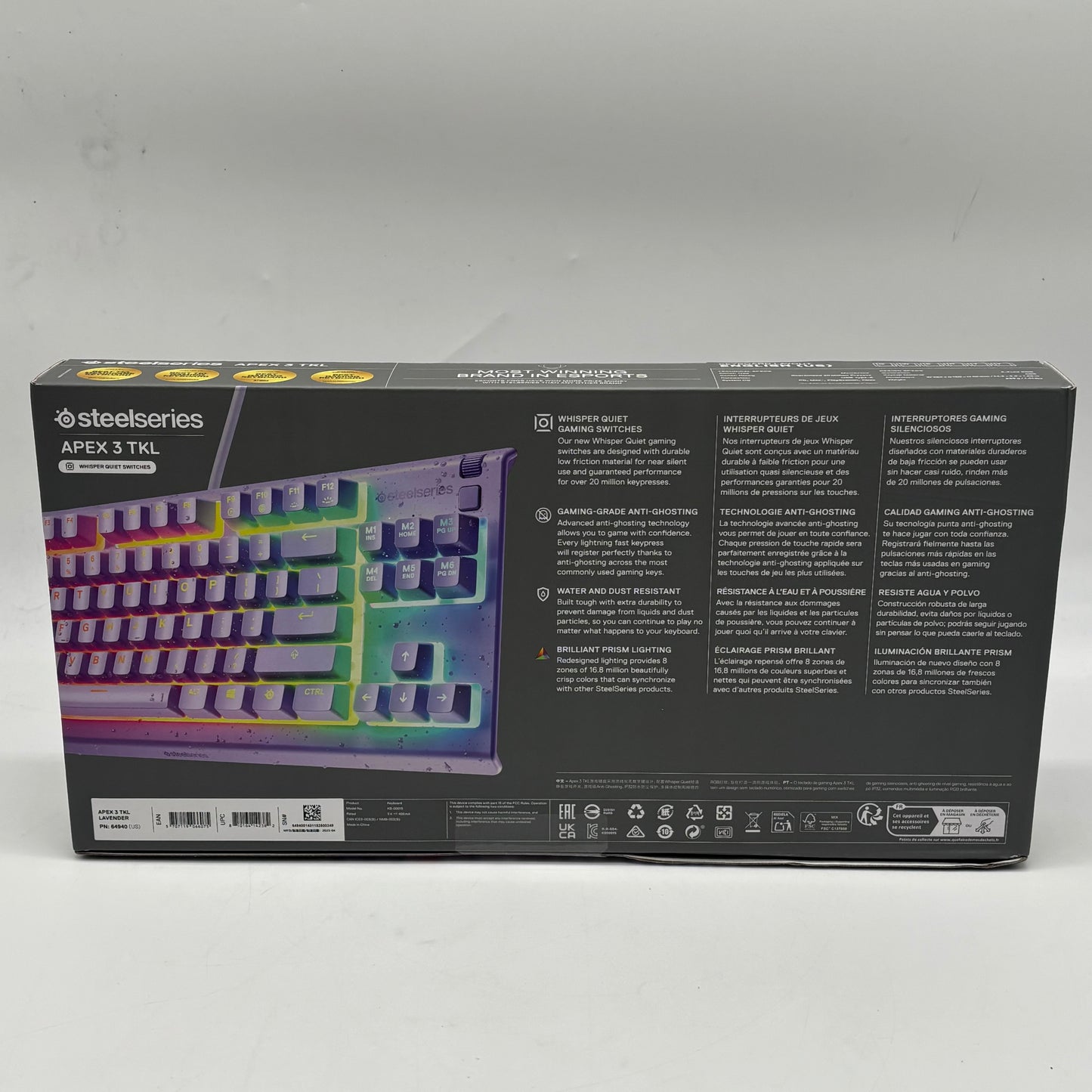 SteelSeries Apex 3 TKL Compact Gaming Keyboard Lavender 