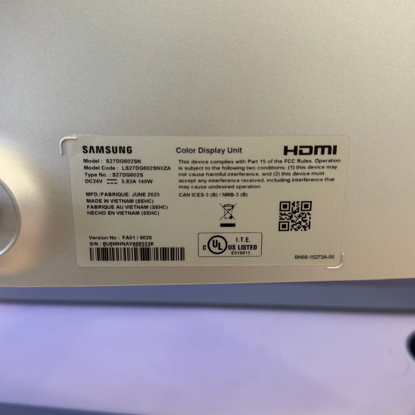 Samsung 27" Odyssey G6 S27DG602SN QHD OLED FreeSync Pro Gaming Monitor