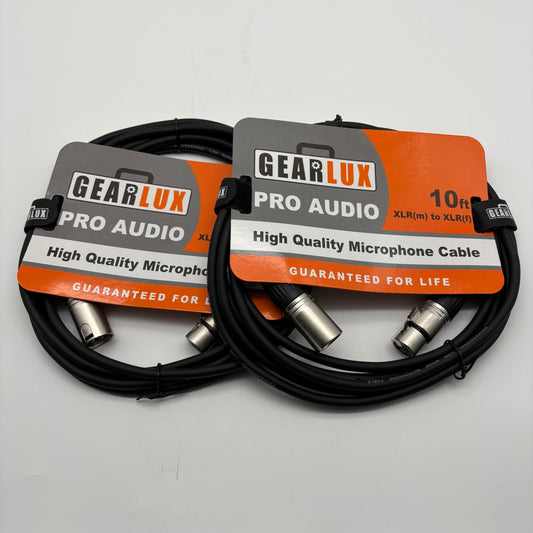 New Gearlux Pro Audio 10Ft XLR to XLR  Mic Cable Pair x2