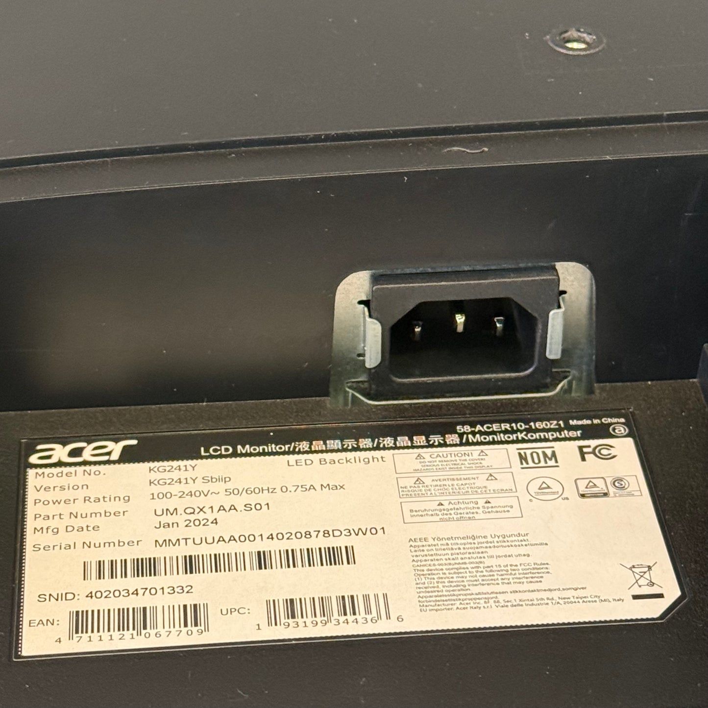 Acer 24" Nitro KG1 KG241Y FHD LED VA Gaming Monitor