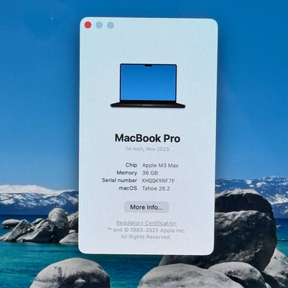 2023 Apple MacBook Pro 14" M3 Max 30 Core 4.0GHz 36GB RAM 1TB SSD A2992