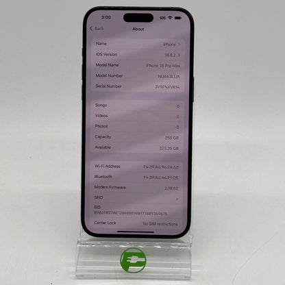 Factory Unlocked Apple iPhone 15 Pro Max 256GB Black Titanium NU663LL/A