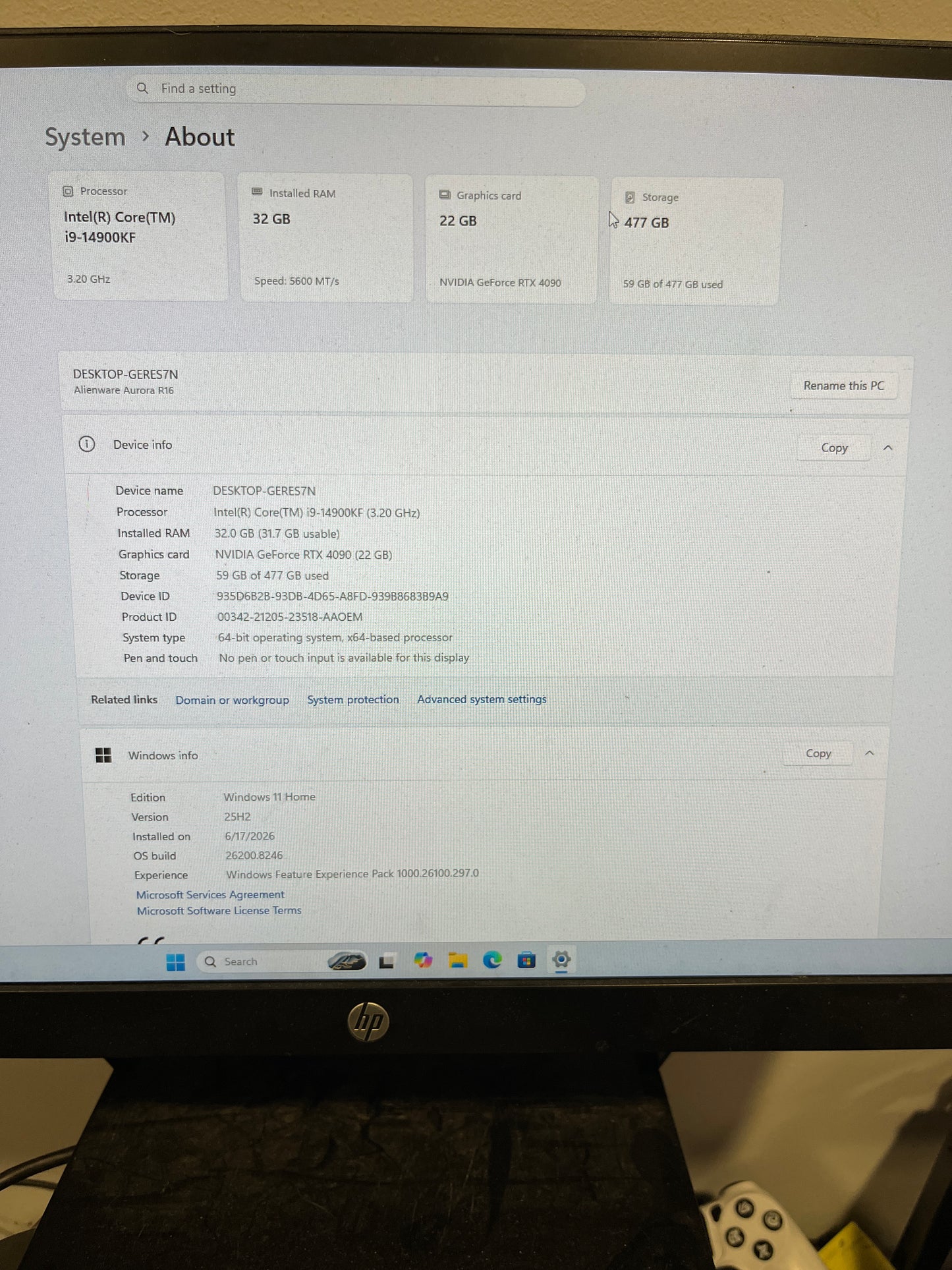 Alienware Aurora R16 i9-14900KF 3.20GHz 32GB RAM 500GB SSD GeForce RTX 4090