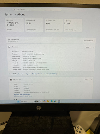 Alienware Aurora R16 i9-14900KF 3.20GHz 32GB RAM 500GB SSD GeForce RTX 4090
