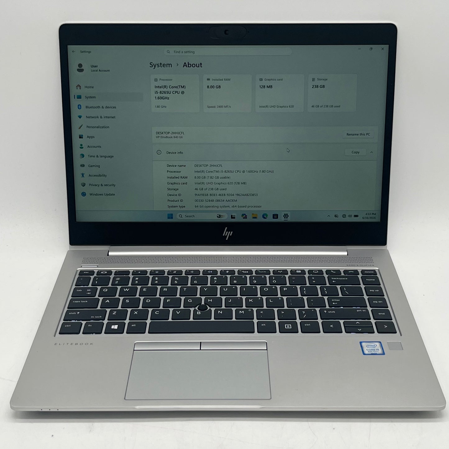 HP EliteBook 840 G6 14" i5-8265U 1.6GHz 8GB RAM 256GB SSD