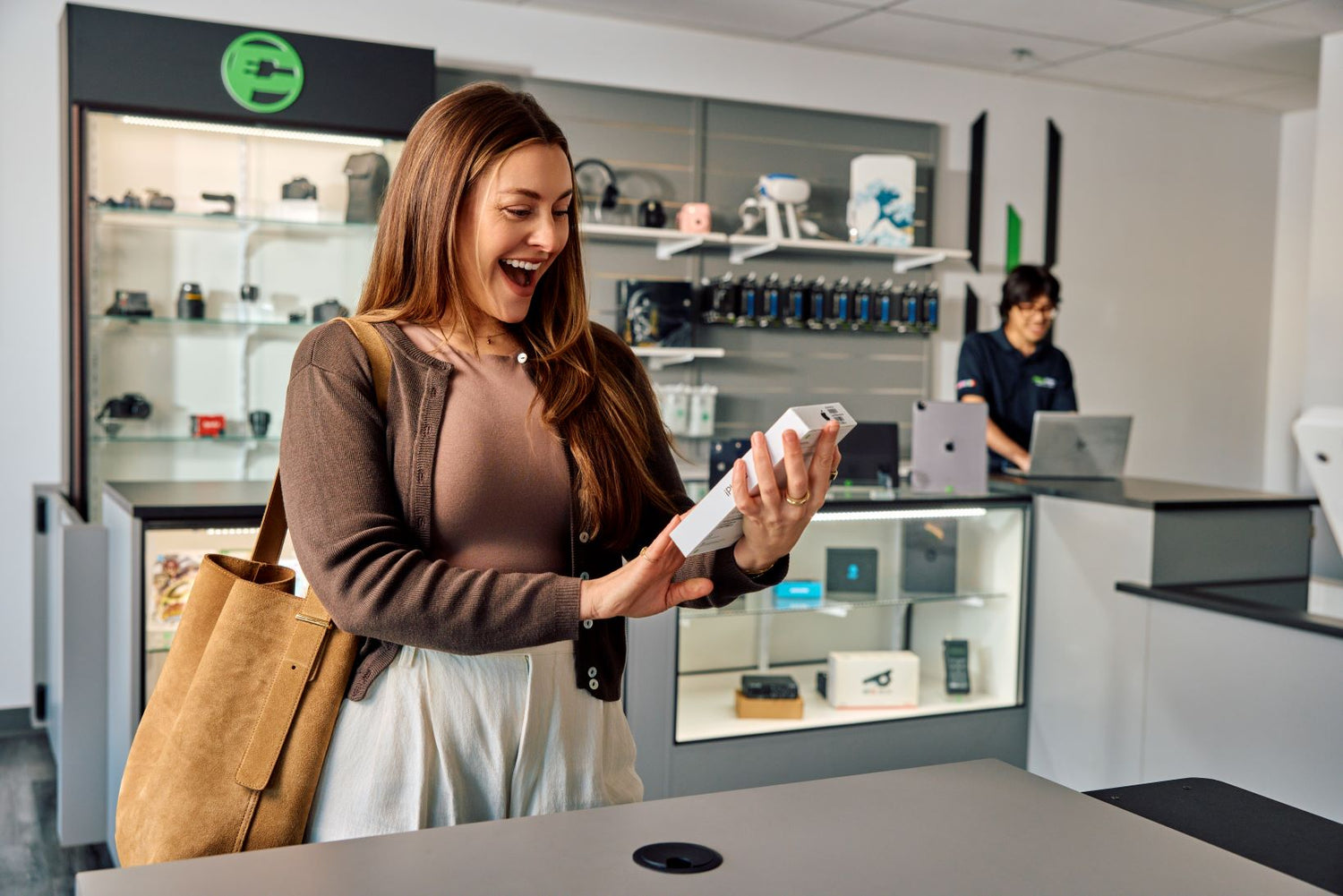 woman shopping for a smartphone