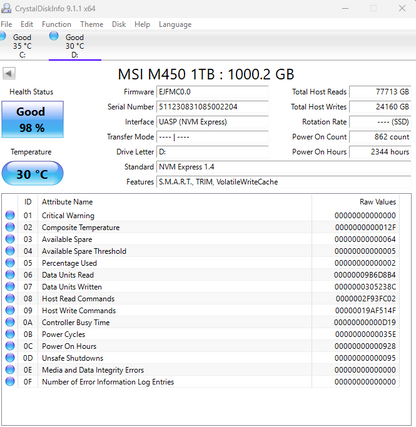 MSi Spatium M450 1TB PCIe 4.0 M.2 2280 NVMe SSD 